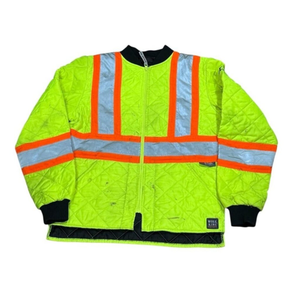 Work King Safety Jacket Mens Small Hi-Vis Quilted Bomber 3M Reflective GFL Zip